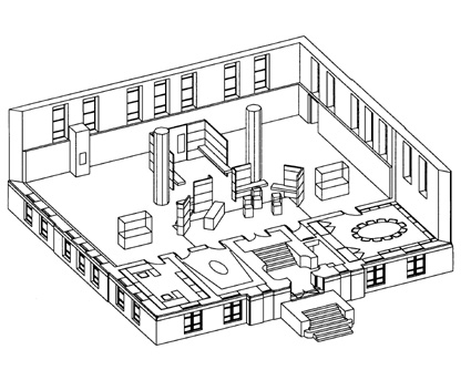 Axonometirc of Proposed Floor Plan - Curling Hall of Fame - Kitchener, Ontario